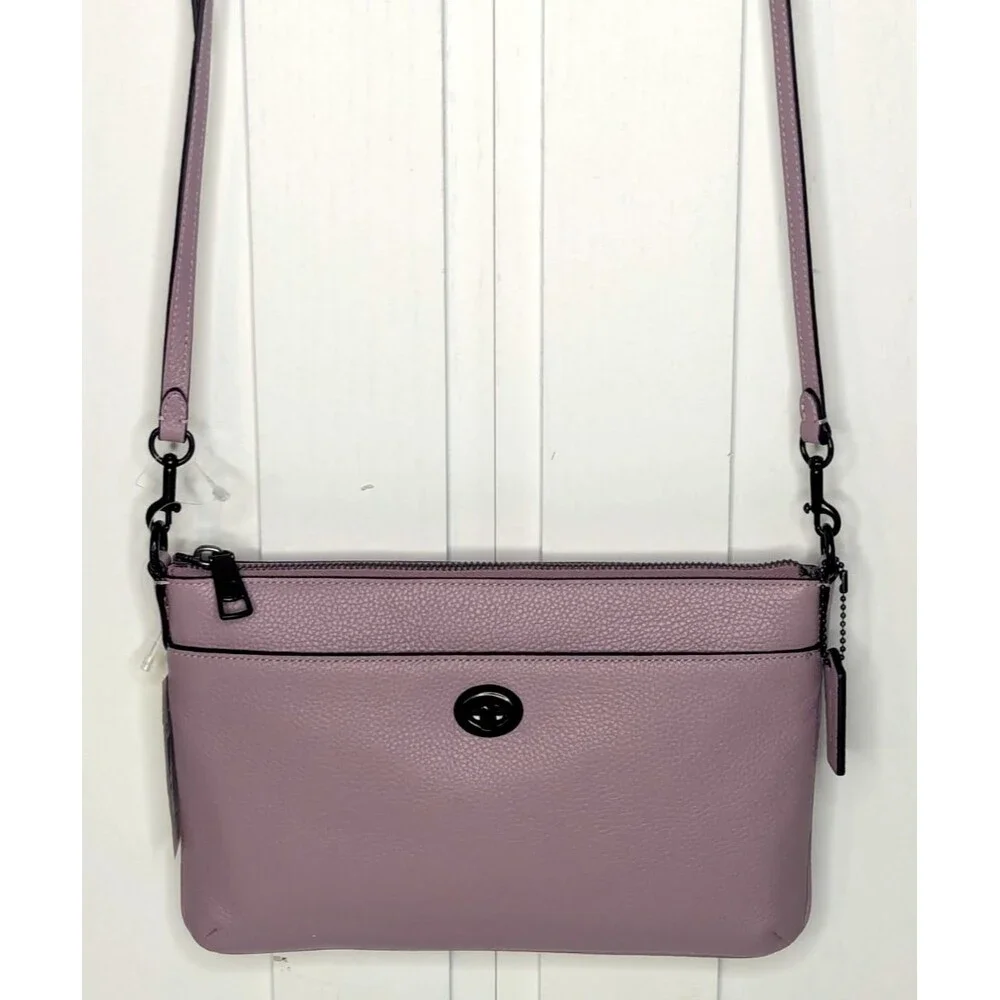 Coach Pebbled Leather Polly Crossbody - Ice Purple/Gunmetal, Dust Bag, NWT